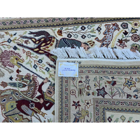 Al Ahmedani Linen 6 Horses Shikar Gah Lion King Deer Hunting Double Knot Rectangle Hand Knotted Area Rug Wool Silk Home Decor Indoor Carpet (6.2 x 4.1)'