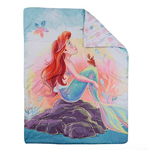Little Mermaid 3 Piece Toddler Bedding Set Is A Dream Come True, Includes A Cozy Comforter, Fitted Sheet, And Pillowcase For The Perfect Night's Sleep For Kids