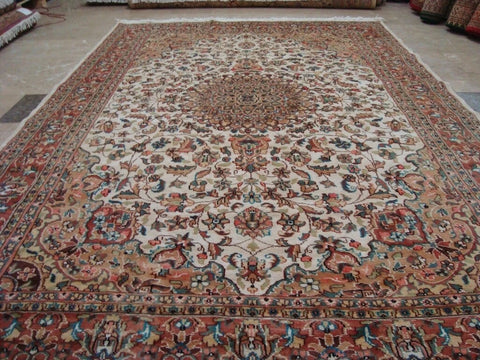 Exclusive Moon Medallion Floral Oriental Area Rug Hand Knotted Wool Silk Carpet (9 x 6)'