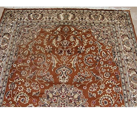 Exclusive Burnt Orange Rust Floral Hand Knotted Area Rug Wool Silk Carpet (9 x 6)'