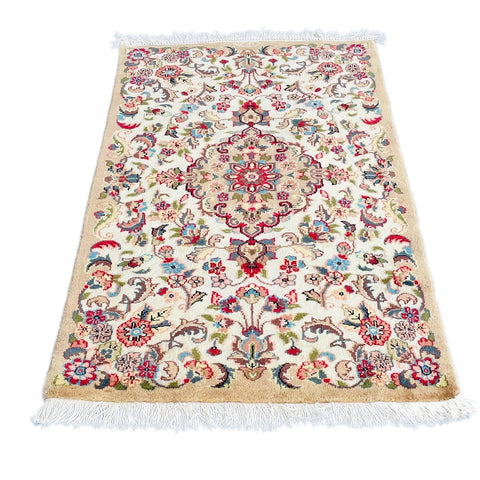 Al Ahmedani Linen Floral Medallion Wonderful Design Rectangle Hand Knotted Area Rug Home Decor Wool Silk Indoor Carpet (4.3 x 2.6)'