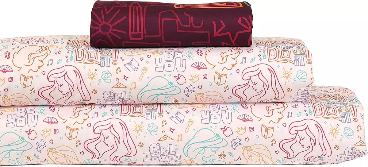 Disney Princess 3 Piece Twin Bedding Sheet Set for Kids - Flat Sheet, Fitted Sheet and Pillowcase