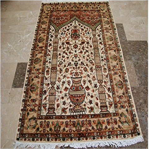 Exclusive Mehrab Floral Vaas Love Hand Knotted Area Rug Wool Silk Carpet (6 x 4)'