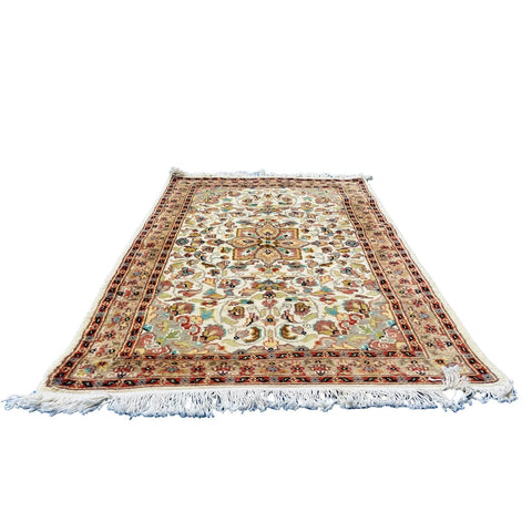 Al Ahmedani Linen Floral Medallion Rectangle Hand Knotted Wonderful Design Area Rug Home Decor Wool Silk Indoor Carpet (4.0 x 2.7)'