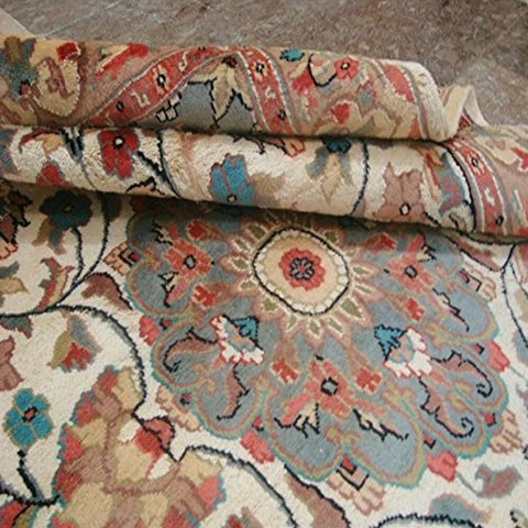 Exclusive Ivory Medallion Designed Rectangle Area Rugs Hand Knotted Wool Silk Carpet (6 x 4)'