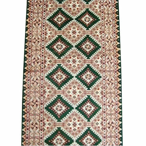 Awesome Dark Green Jaldar Hand Knotted Wool Silk Carpet Runner Rug (14.6 x 2.5)'