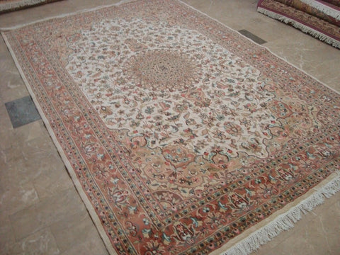 Exclusive Moon Medallion Floral Oriental Area Rug Hand Knotted Wool Silk Carpet (9 x 6)'