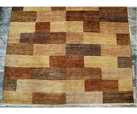AHMEDANI Modern Afghan Gabbeh Mahal Vegetable Dyed Wool Carpet Hand Knotted Area Rug (6 x 4)'
