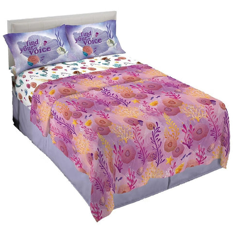 Little Mermaid "Aquatic Outlines" 5 Piece Soft and Cozy Full Size Bed in Bag Sheet Set for Kids