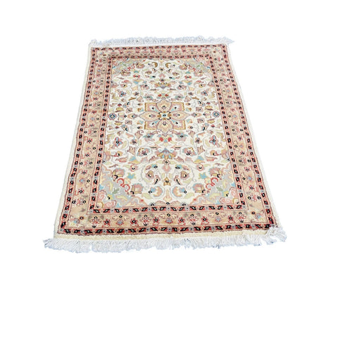 Al Ahmedani Linen Floral Medallion Rectangle Hand Knotted Wonderful Design Area Rug Home Decor Wool Silk Indoor Carpet (4.0 x 2.7)'