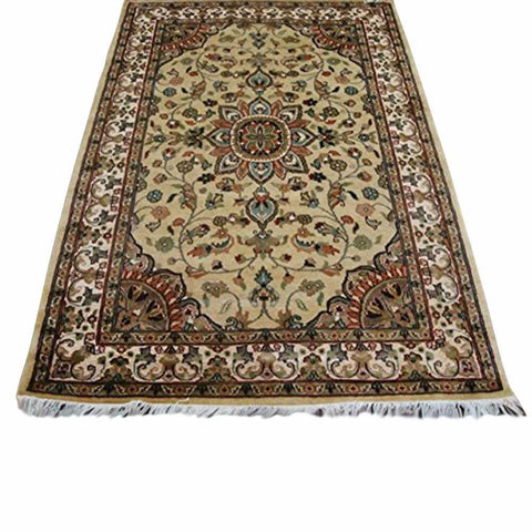 Awesome Ivory Medallion Flowers Lovely Area Rug Hand Knotted Wool Silk Carpet (6 x 4)'