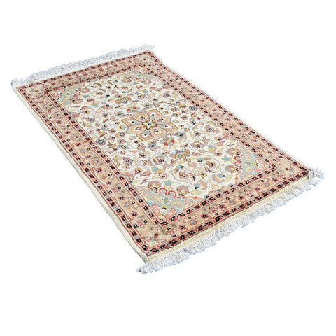 Al Ahmedani Linen Floral Medallion Rectangle Hand Knotted Wonderful Design Area Rug Home Decor Wool Silk Indoor Carpet (4.0 x 2.7)'
