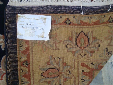 AHMEDANI Mid Night Blue Ivory Touch Flowers Rectangle Area Rug Hand Knotted Wool Silk Carpet (6 X 4)'