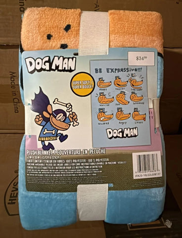 Dog Man Super Soft Plush Blanket Blue and Orange Character Design 62x90 inch