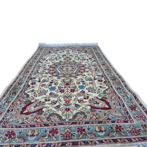 Al Ahmedani Linen Floral Medallion Hand Knotted Area Rug Wonderful Design Rectangle Home Decor Wool Silk Indoor Carpet (5.0 x 3.1)'