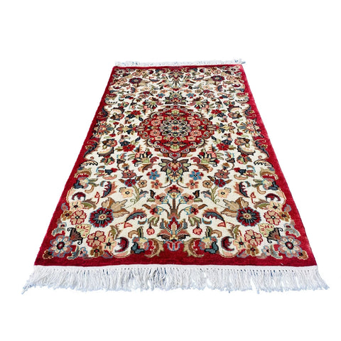 Al Ahmedani Linen Floral Medallion Rectangle Hand Knotted Wonderful Design Area Rug Home Decor Wool Silk Indoor Carpet (4.1 x 2.6)'