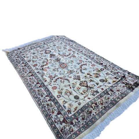 Al Ahmedani Linen Cream Floral Medallion Rectangle Area Rug Wonderful Design Wool Silk Hand Knotted Home Decor Indoor Carpet (6.3 x 3.11)'