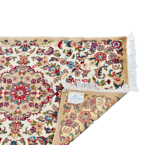 Al Ahmedani Linen Floral Medallion Wonderful Design Rectangle Hand Knotted Area Rug Home Decor Wool Silk Indoor Carpet (4.3 x 2.6)'