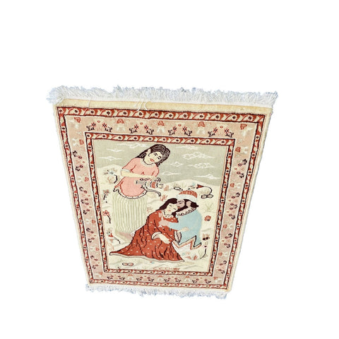 Exclusive Designed Umre Khayam Love New Rectangle Area Rug Wool Silk Hand Knotted Carpet (4 X 2)'