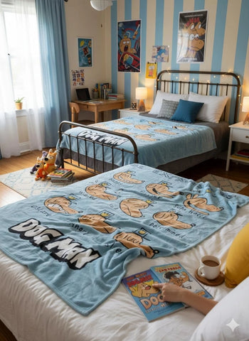 Dog Man Super Soft Plush Blanket Blue and Orange Character Design 62x90 inch