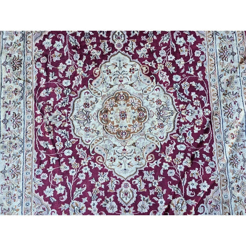 Al Ahmedani Linen Red Floral Medallion Floral Rectangle Area Rug Wonderful Design Wool Silk Hand Knotted Home Decor Indoor Carpet (8.2 x 5.3)'