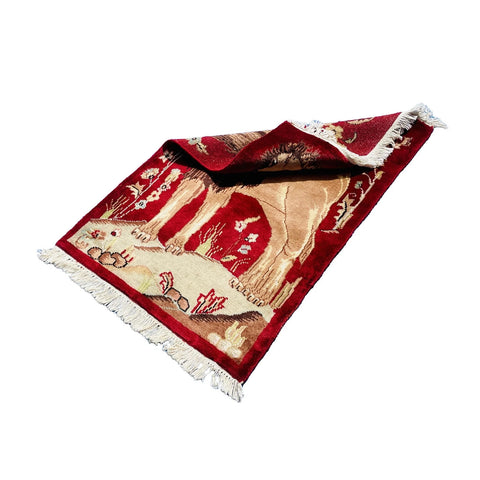 Al Ahmedani Linen Lion Jungle King Rectangle Hand Knotted Wonderful Design Area Rug Home Decor Wool Silk Indoor Carpet (3.0 x 2.0)'