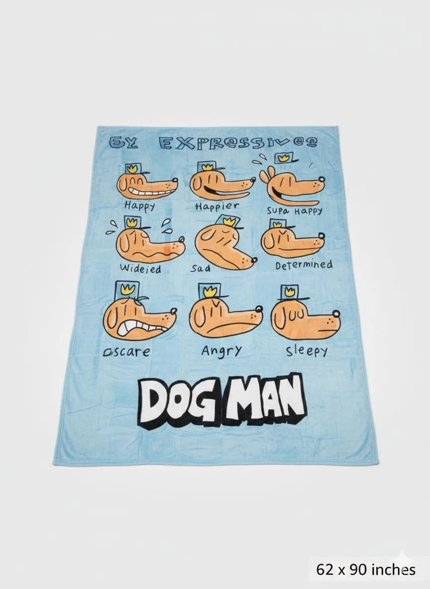 Dog Man Super Soft Plush Blanket Blue and Orange Character Design 62x90 inch