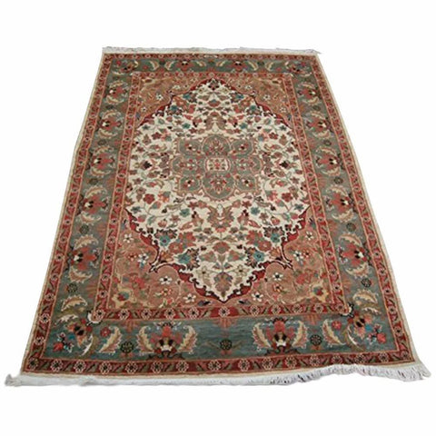 Ivory Medallion Flowers Exclusive Hand Knotted Home Decor Area Rug Wool Silk Carpet (6 x 4)'