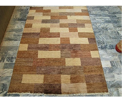 AHMEDANI Modern Afghan Gabbeh Mahal Vegetable Dyed Wool Carpet Hand Knotted Area Rug (6 x 4)'