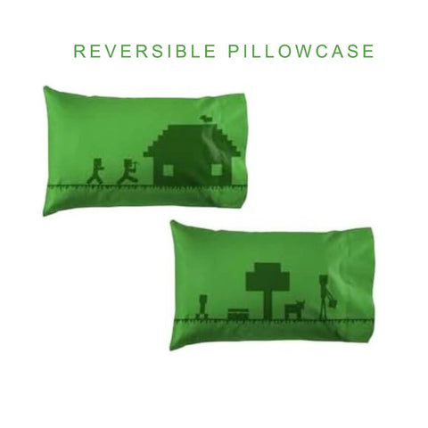 Minecraft Pillowcases Set of 2 Standard Size Green Pixel Art Kids Bedding