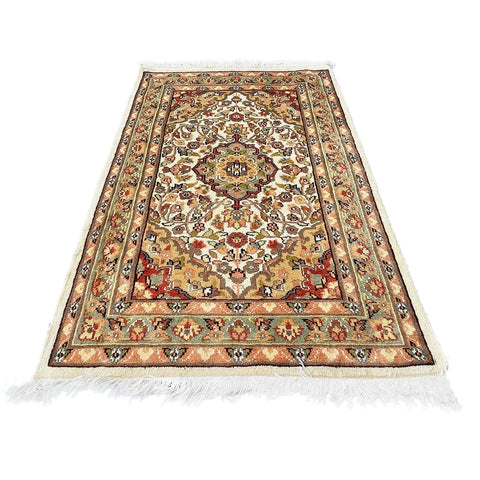 Al Ahmedani Linen Floral Medallion Wonderful Design Rectangle Hand Knotted Area Rug Home Decor Wool Silk Indoor Carpet (4.2 x 2.6)'