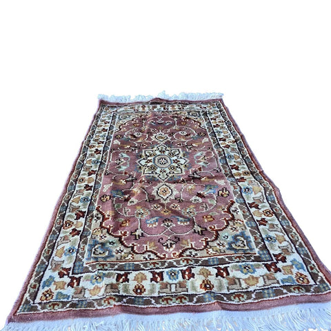 Al Ahmedani Linen Floral Medallion Pink Rectangle Area Rug Wonderful Design Wool Silk Hand Knotted Home Decor Indoor Carpet (3.2 x 1.10)'