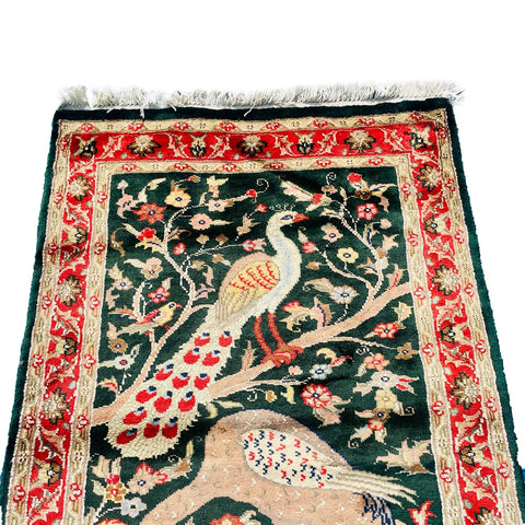 Al Ahmedani Linen Peacock Ostrich Tree of Life Rectangle Hand Knotted Area Rug Home Decor Wool Silk Indoor Carpet (4.1 x 2.8)'