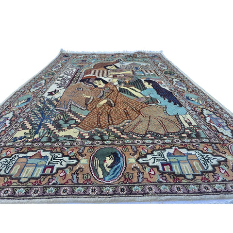 Al Ahmedani Linen Love Umre Khayam King Queen Love Story Hand Knotted Rectangle Area Rug Wonderful Design Home Decor Wool Silk Indoor Carpet (6.0 x 4.1)'