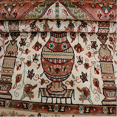 Exclusive Mehrab Floral Vaas Love Hand Knotted Area Rug Wool Silk Carpet (6 x 4)'