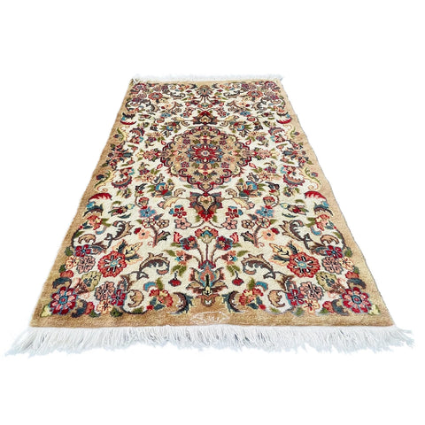 Al Ahmedani Linen Floral Medallion Wonderful Design Rectangle Hand Knotted Area Rug Home Decor Wool Silk Indoor Carpet (4.2 x 2.7)'