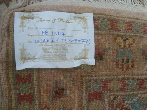 AHMEDANI Gorgeous Ivory Floral Medallion Wool Silk Hand Knotted Soft Hall Way Runner Rug (10.1 X 2.6)'