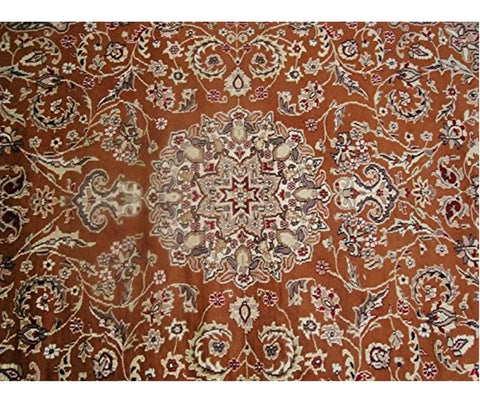 Exclusive Burnt Orange Rust Floral Hand Knotted Area Rug Wool Silk Carpet (9 x 6)'
