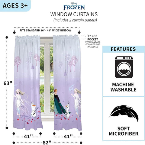 Frozen 2 Element Dance Window Curtain Panels for Kids Room - 41" (W) x 63" (L) - 2 Panels