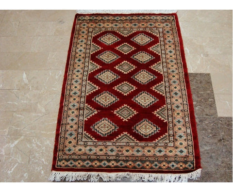 Exclusive Red Abstract Jaldar Flowers Area Rug Hand Knotted Wool Silk Carpet (4 x 2.6)'