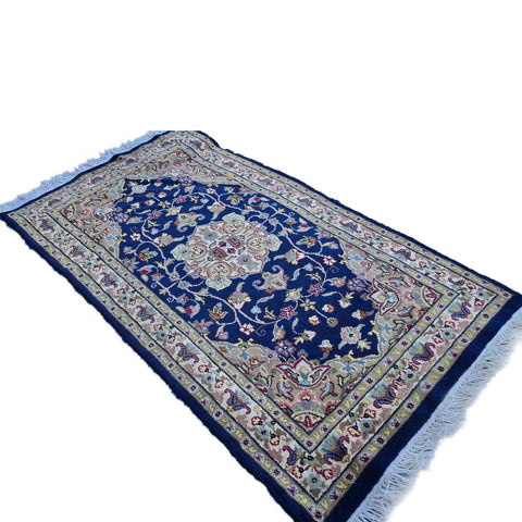 Exclusive Royal Blue Floral Oriental Area Rug Hand Knotted Wool Silk Carpet (5 X 3)'