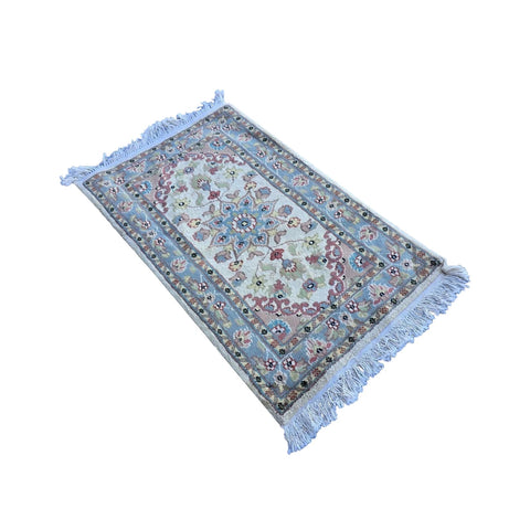 Al Ahmedani Linen Floral Medallion Rectangle Hand Knotted Area Rug Wonderful Design Home Decor Wool Silk Indoor Carpet (3.2 x 1.11)'