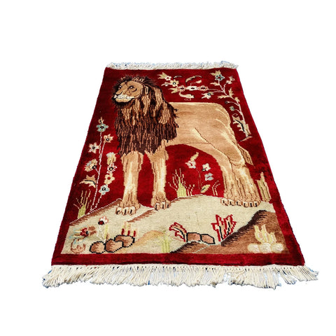 Al Ahmedani Linen Lion Jungle King Rectangle Hand Knotted Wonderful Design Area Rug Home Decor Wool Silk Indoor Carpet (3.0 x 2.0)'