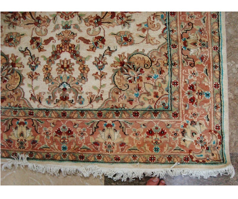 Awesome Ivory Medallion Flowers Rectangle Area Rug Hand Knotted Wool Silk Carpet (6 x 4)'