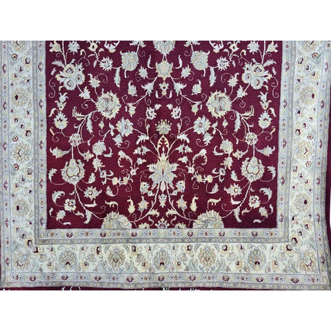 Al Ahmedani Linen Red Floral Double Knot Wool Rectangle Area Rug Wonderful Design Hand Knotted Home Decor Indoor Carpet (7.10 x 4.6)'