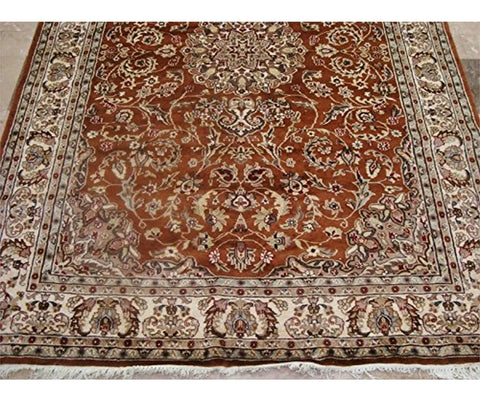 Exclusive Burnt Orange Rust Floral Hand Knotted Area Rug Wool Silk Carpet (9 x 6)'