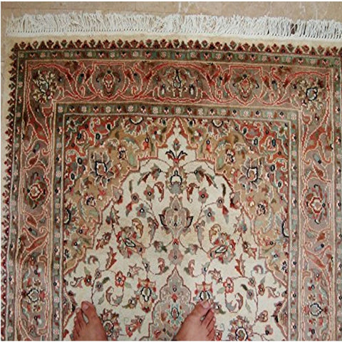 AL AHMEDANI LINEN Awesome Sarafiann Floral Medallion Area Rug Hand Knotted Wool Silk Carpet (6 x 4)'
