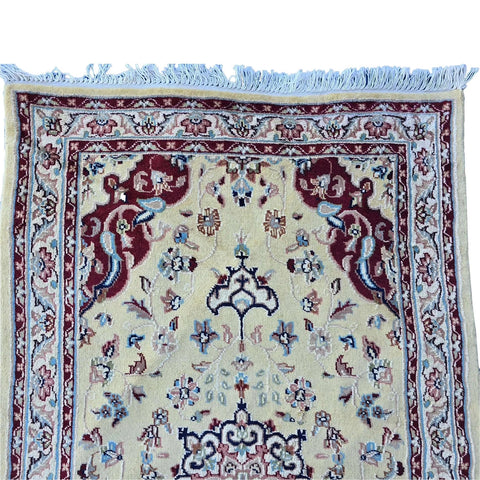 Area Rug Cream Floral Medallion Indoor Hand Knotted Wool Silk Carpet (5.3x3.1)'