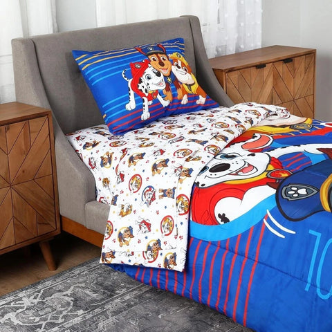 Paw Patrol Kids Bedding Sheet Set with Reversible Comforter Twin Bed in Bag 4 Pcs Set for Kids