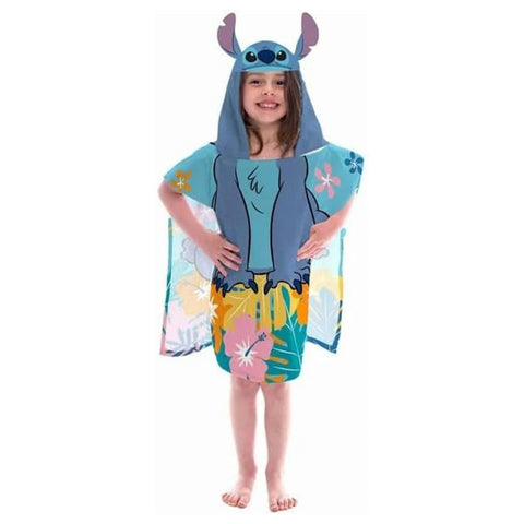 Disney Lilo & Stitch Kids Hooded Poncho Towel Cotton Beach Bath Towel Blue